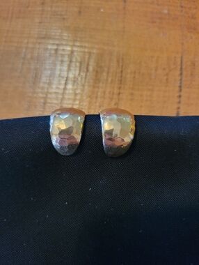 Vintage 1980s 1990s Black Thick Hoop Earrings With Gold Tone Square Rhinestone